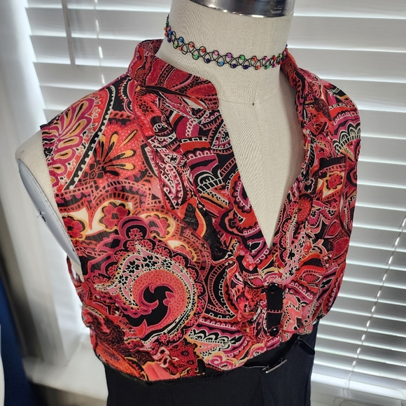 Studio 1940 Sleeveless Black Paisley Shirt Sz Large Business Casual - Picture 8 of 13